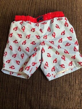 Lobster Print Swim Shorts - Red & Light Blue